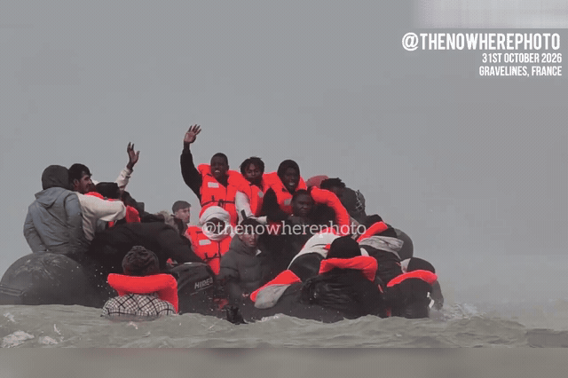 Migrants crowded onto a dinghy off the French coast as a man was heard shouting 'I'll kill you' while brandishing a knife during the desperate scramble for places.