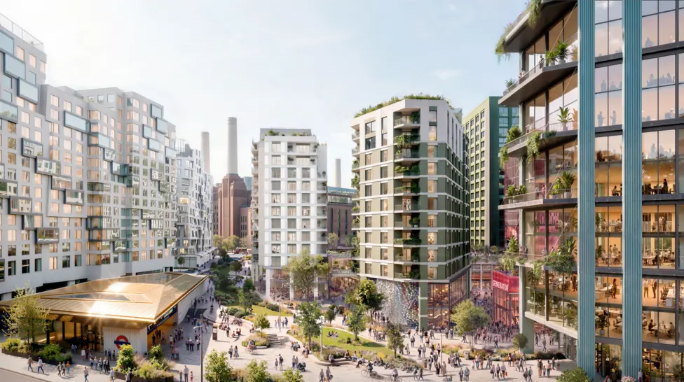 The riverside masterplan site, where Studio Egret West's revised blueprint would replace Rafael Viñoly's 15-year-old design with smaller building clusters preserving views of the Grade II-listed power station.