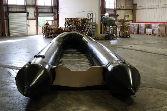 One of the seized inflatable boats, each with a capacity of around 70 people — giving the full haul a combined potential of roughly 1,700 Channel crossings.