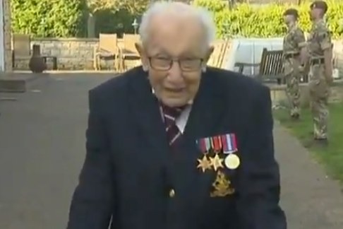 Captain Sir Tom Moore, whose former Bedfordshire home has been relisted at £1.8m — £450,000 below its original asking price — after failing to sell since 2024.