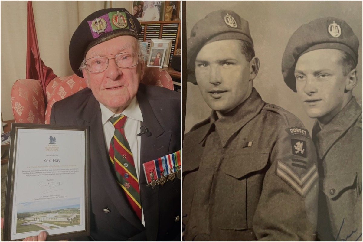 Ken Hay and his brother Bill, whose nine-man patrol loss on D-Day included Bill among those presumed killed, leaving Ken to survive captivity and a 1,000-mile march before his death aged 101.