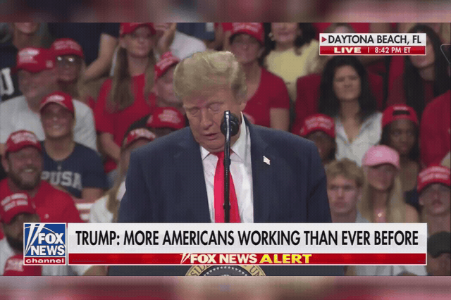 Donald Trump pauses his Daytona Beach rally to dip a napkin in water and wipe his eye, telling the crowd 'Do you mind? I got a little thing in my eye'. He had cancelled two weekend rallies in Kansas and Iowa, fuelling speculation about his health four days before the midterms.