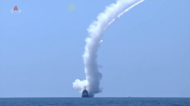 A missile launches from a North Korean naval vessel in footage released by Pyongyang in July, as fresh US, EU and Australian sanctions targeting the country's weapons development preceded Thursday's barrage of ballistic…
