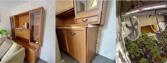 The hidden room through the sideboard cupboard door.