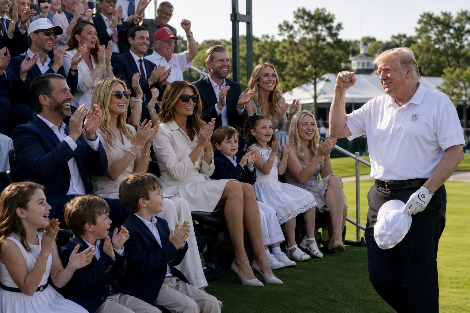 Donald Trump, pictured in August, whose administration claims a White House staffer was struck in the chest by a stray ball at the course.