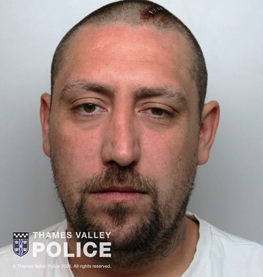 Aaron Messenbird, who was arrested on 5 August after being spotted walking along Silbury Boulevard still carrying the samurai sword, pictured in a Thames Valley Police custody image.