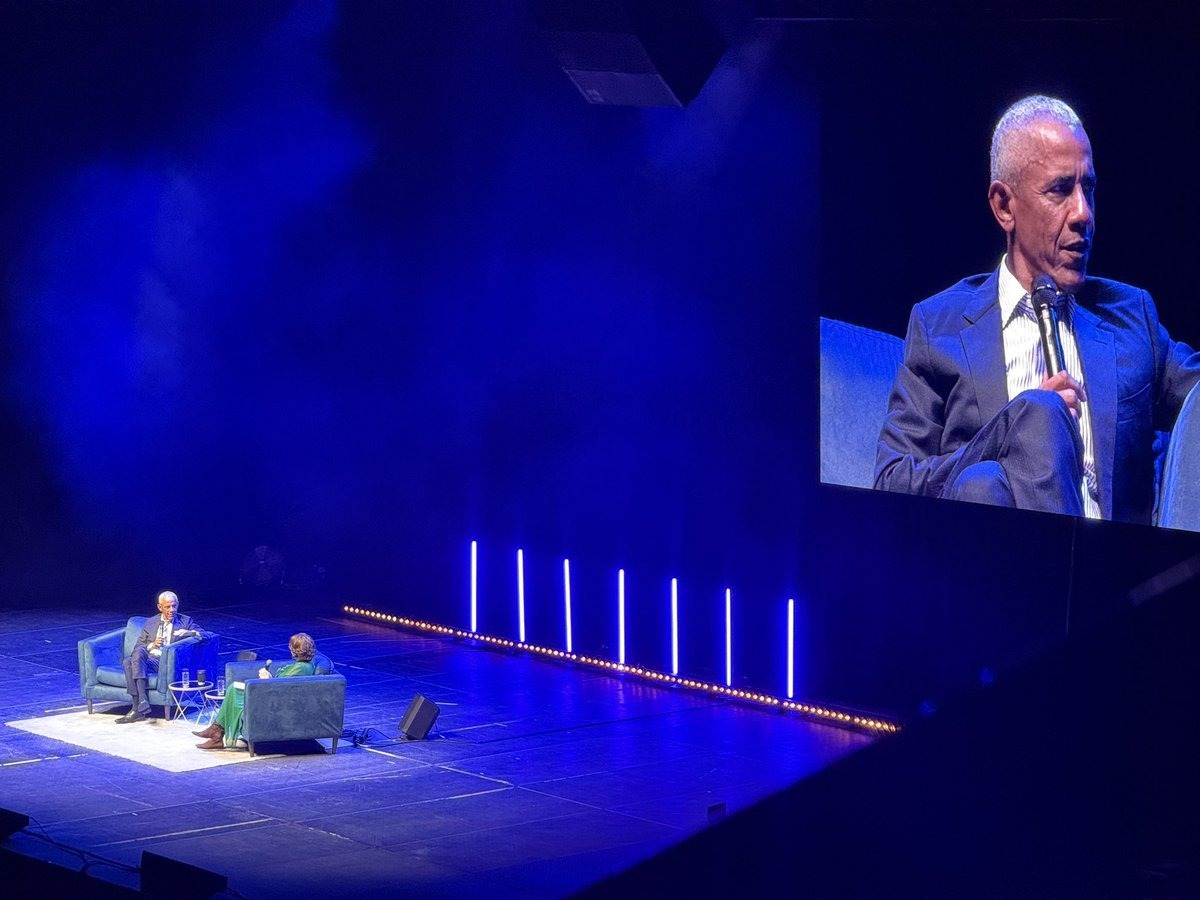 Barack Obama addresses a packed O2 Arena in Belfast, telling the crowd: "I'm going to insist that we can do better than we're doing right now.