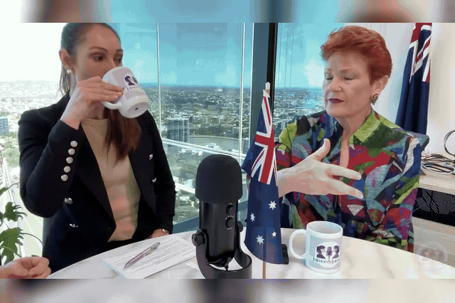Pauline Hanson (right), whose One Nation party has pledged to slash temporary migrant numbers by 750,000 over three years, as Australia's Labor government announces sweeping new immigration restrictions.