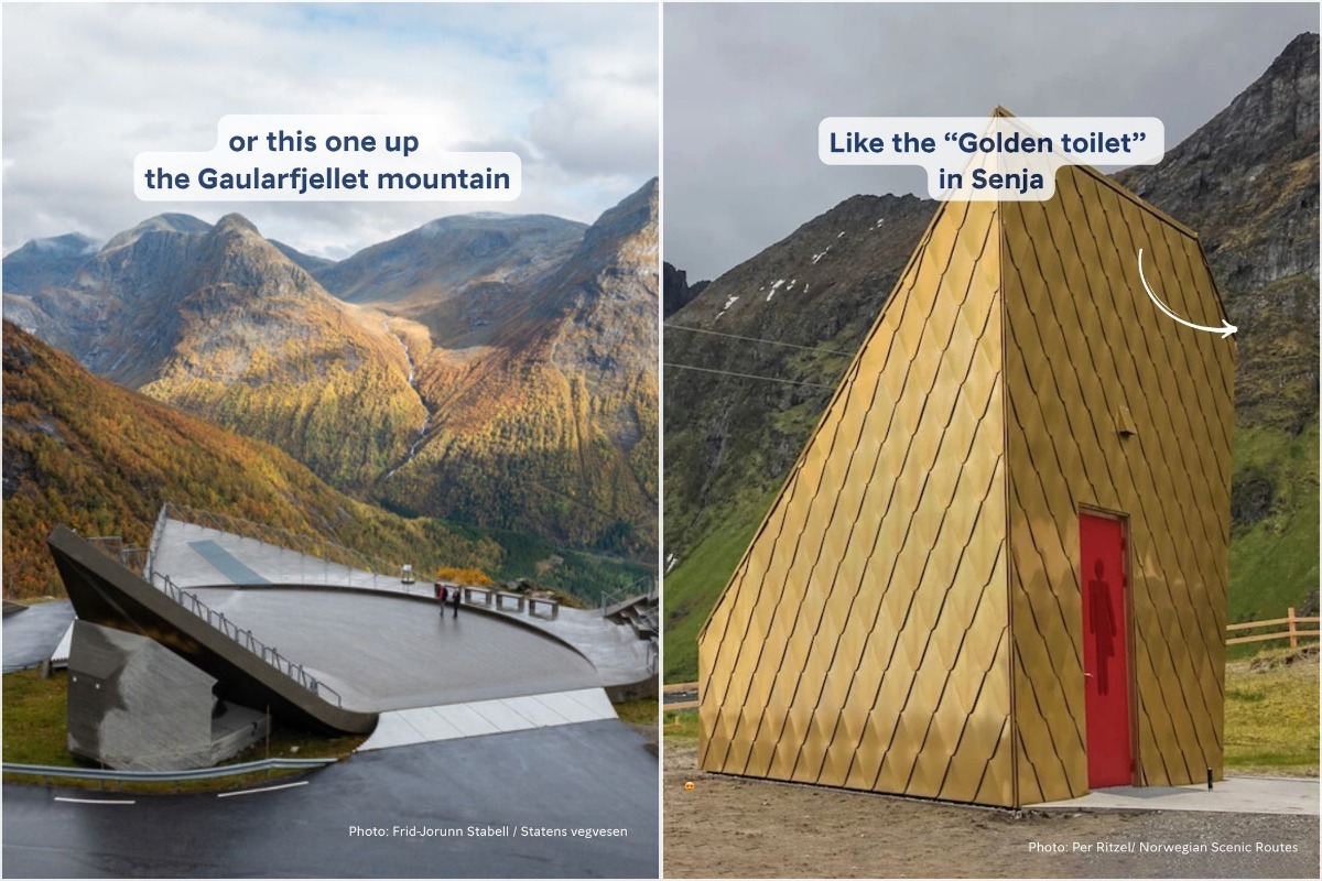 Some of Norway's most scenic public conveniences, compiled by Visit Norway after senior adviser Evgenia Egorova said the response required "just a little do-it-yourself humour and fantastic Norwegian architecture.