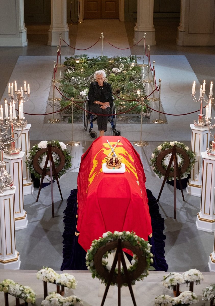 Princess Astrid, who died on 11 September aged 94 just two days after paying her final respects to King Harald V, was laid to rest at Ris Church as Princess Anne left a wreath signed simply 'Anne'.