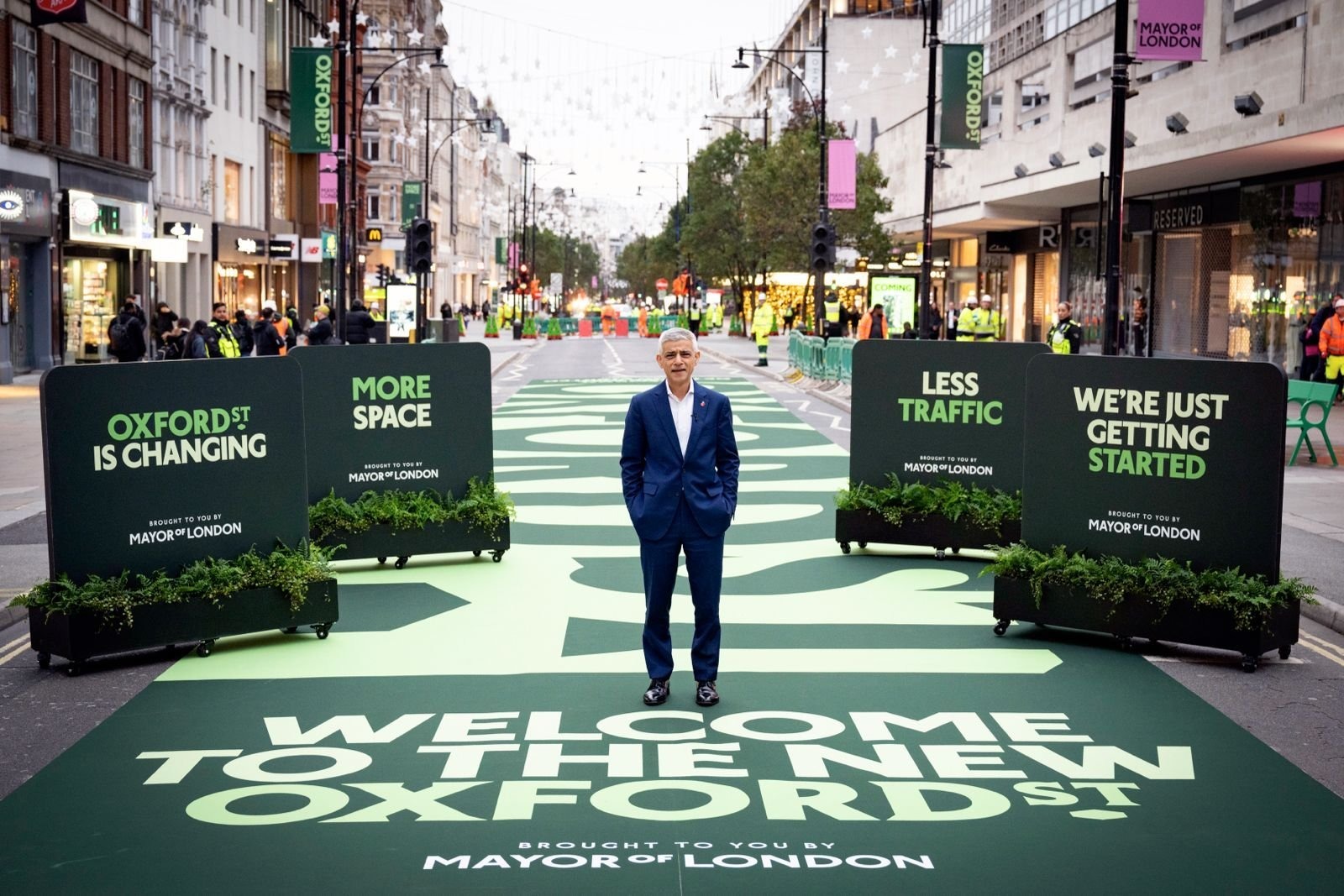 Sadiq Khan unveils the pedestrianised stretch of Oxford Street, which he says will drive out the 'dross' American-style candy shops that have long blighted the road.