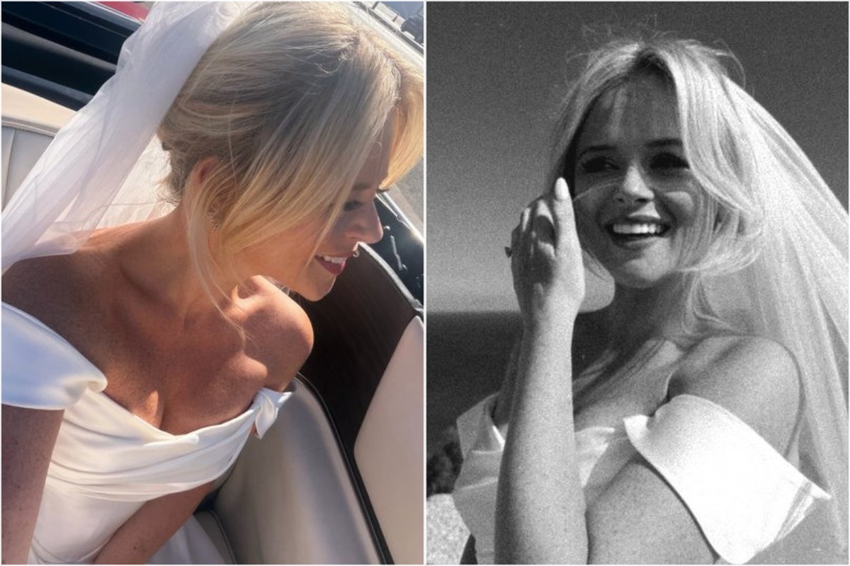 Emily Atack in her bridal look, as Rivals co-stars David Tennant, Bella Maclean and Alex Hassell joined the Mojácar celebrations alongside executive producer Felicity Blunt.