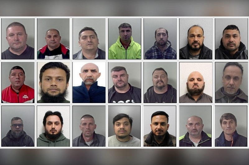 Custody photographs of all 21 members of the East London people-smuggling network, whose combined jail terms exceeded 84 years after ringleader Shuhal Ahmed charged migrants around £1,400 each to cross into France.