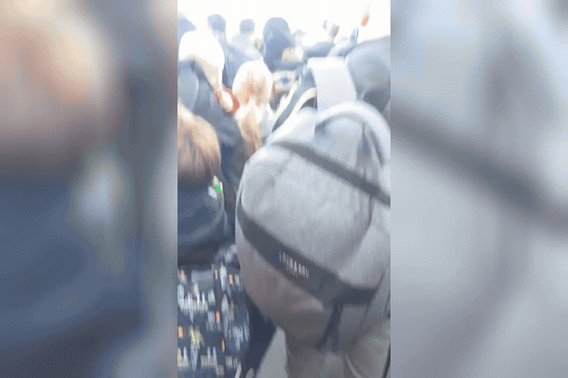 Passengers crammed into Stansted Airport's terminal, where Greater Anglia has also pulled dozens of Stansted Express services after fallen trees blocked the line to London.