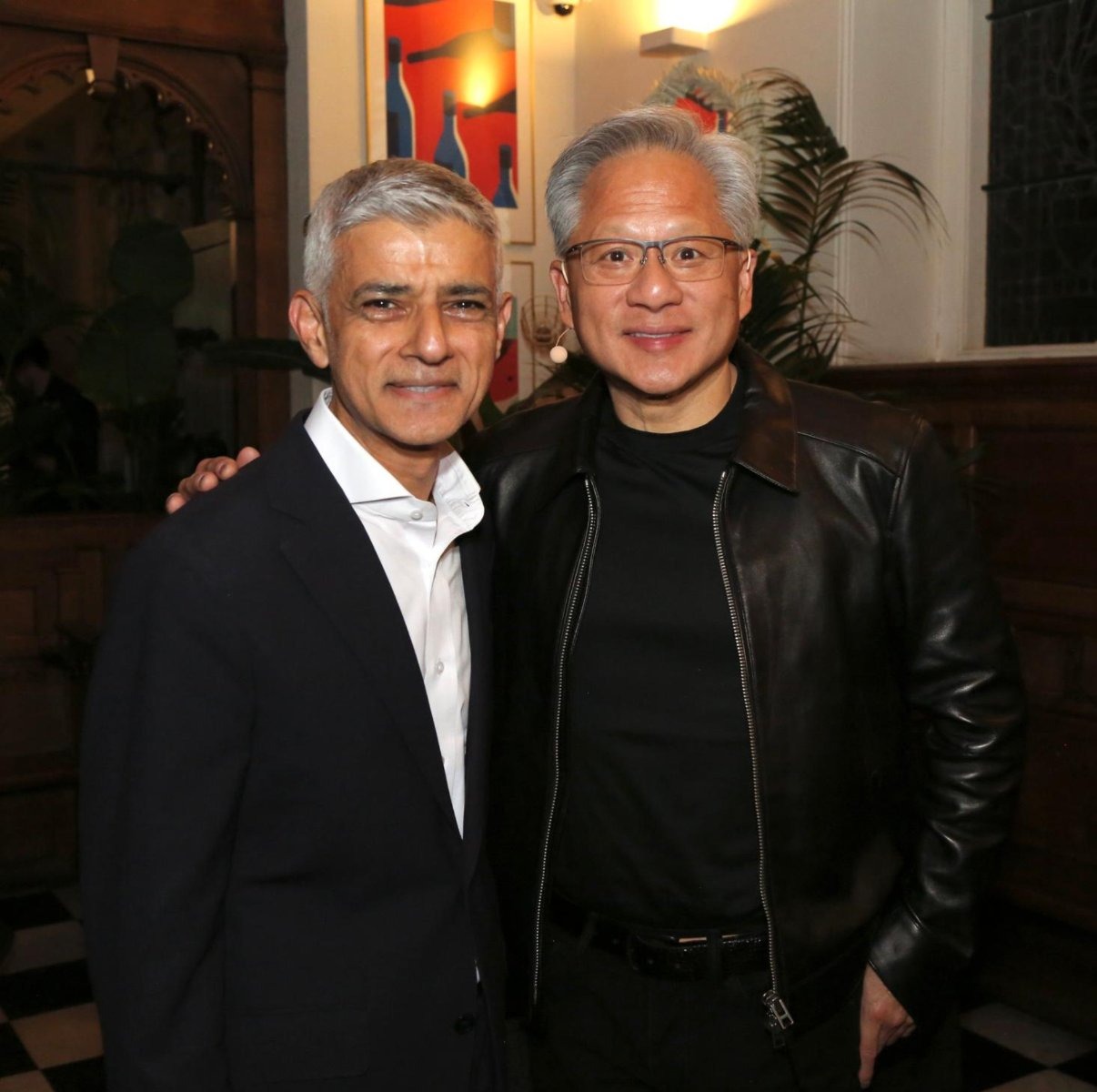 Jensen Huang and Sadiq Khan. Nvidia chief executive Jensen Huang pledged $250m to UK AI research while warning that Britain lacks entrepreneurial spirit.