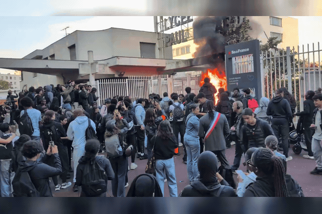 Students at a school blockade in France in September, as 1,435 arrests were made on Saturday amid warnings that Halloween demonstrations look set to be "complicated again.