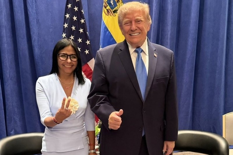 President Donald Trump and Venezuelan interim President Delcy Rodríguez at their UN sidelines meeting, held just kilometres from the New York jail where captured former dictator Nicolás Maduro awaits trial.