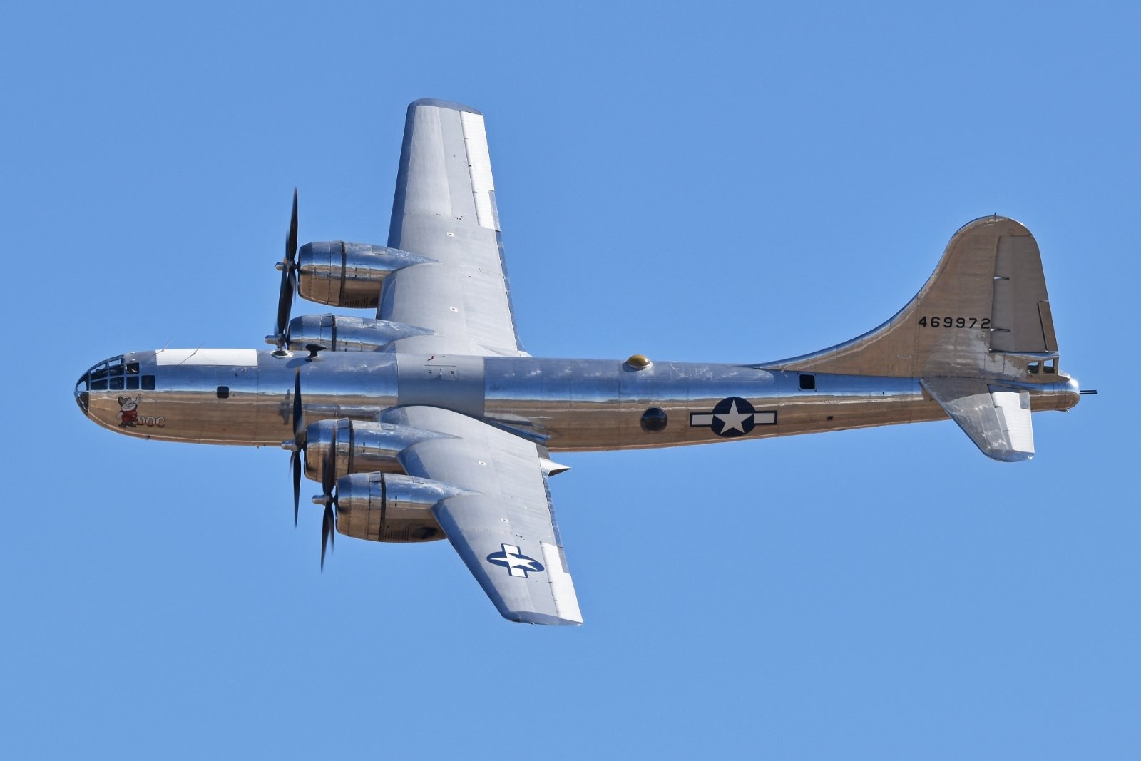 A B-29 Superfortress like the bomber that crashed into Lake Mead on 21 July 1948, killing none of its crew but leaving survivors stranded on life rafts for hours awaiting rescue.