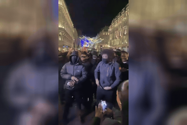 Cyclists ride through Oxford Street shoppers, as cab driver Bahrain Mujagata, 21, said traffic on Regent Street left him "sitting through it" with nowhere else to go.