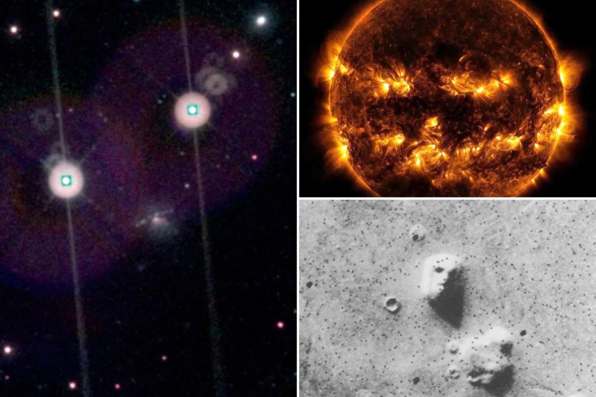A composite of Halloween-themed cosmic images released by NASA Universe, including a turquoise-green evil eye nebula some 8,000 light-years from Earth.