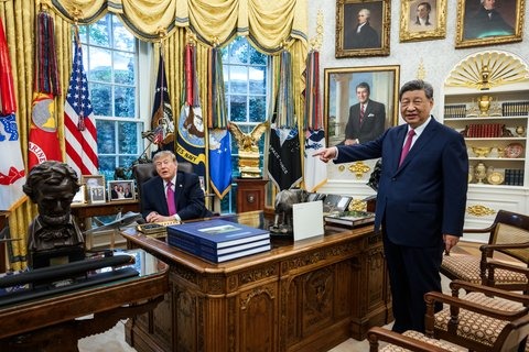 Donald Trump and Xi Jinping in the Oval Office. Trump has dismissed as "morons and lunatics" critics who claim China is supplying Iran with air-defence missile launchers and helping Tehran evade oil sanctions during the…