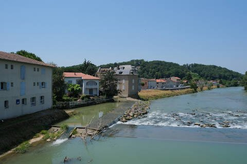 The River Douze running through Verlus, the rural southwest France hamlet where British pensioner John Agner had lived for 20 years before being found battered to death outside his home in September.