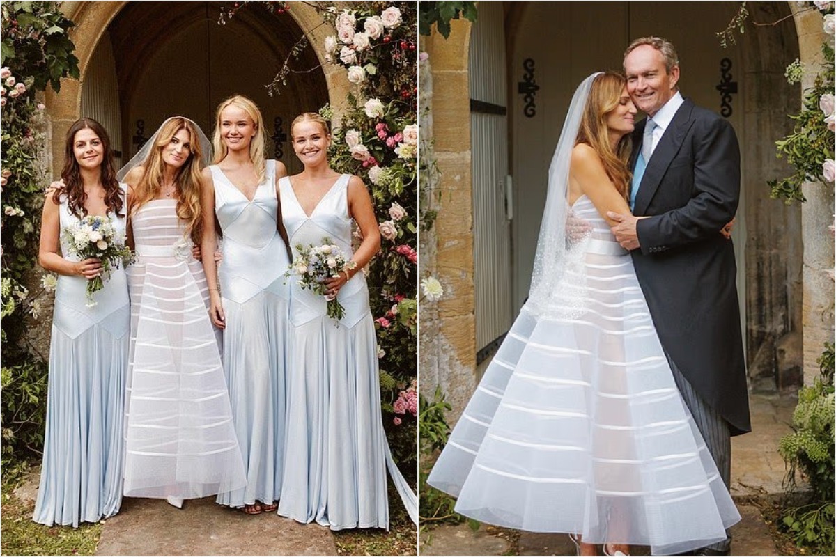 Jemima Goldsmith and Cameron O'Reilly, whose blended wedding party included bridesmaids from both families, married last Saturday in a ceremony where her sons by Imran Khan walked her down the aisle.