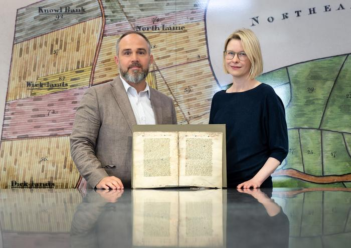 The fragment of Nicholas Love's early 15th-century Mirror of the Blessed Life of Jesus Christ, found at The Keep archive in Brighton, where researchers matched its handwriting to Yale University's copy of the manuscript.