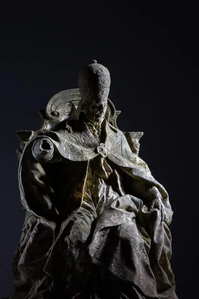 The roughly two-foot-tall marble, identified as the only surviving maquette for a bronze statue of Pope Clement XII cast by Francesco Giardoni.