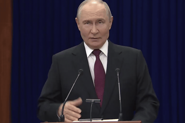 Vladimir Putin at a press conference in Bishkek, declining to say whether British defence facilities on UK soil could be targeted in any future hybrid attack on Europe.