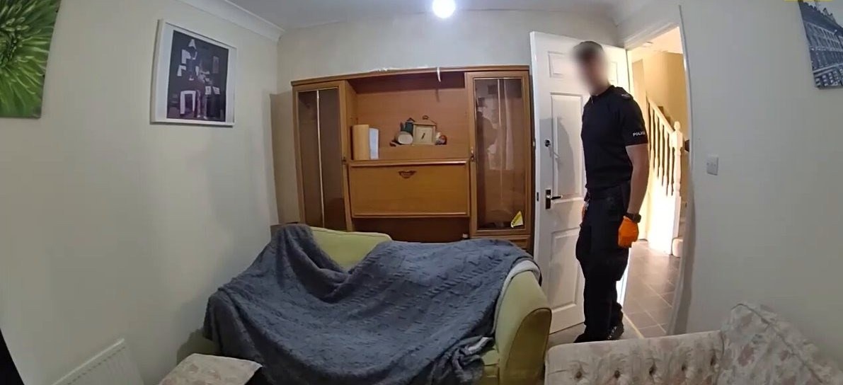 Body camera footage captures the moment officers searched the Riverbank Way property on 4 August, where five separate rooms had been modified to produce cannabis.