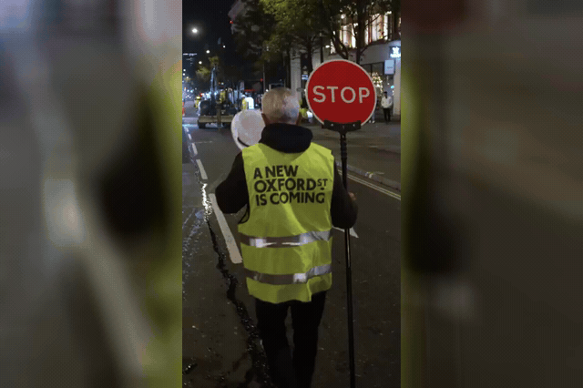 Sadiq Khan on Oxford Street, where the ban also bars private hire cars, scooters and pedicabs, drawing 500,000 visitors to the street on any given day.