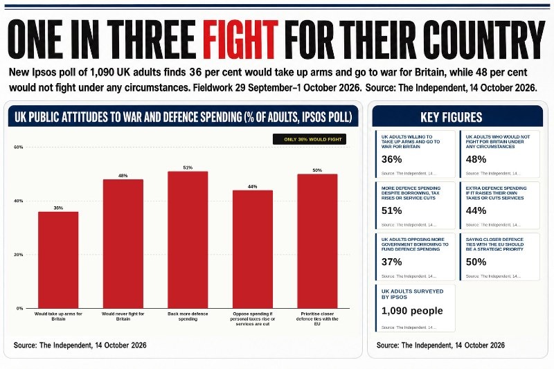 The poll also places Britain's willingness to fight among the lowest of any NATO member nation, underlining what experts warn is a critical alliance readiness gap.