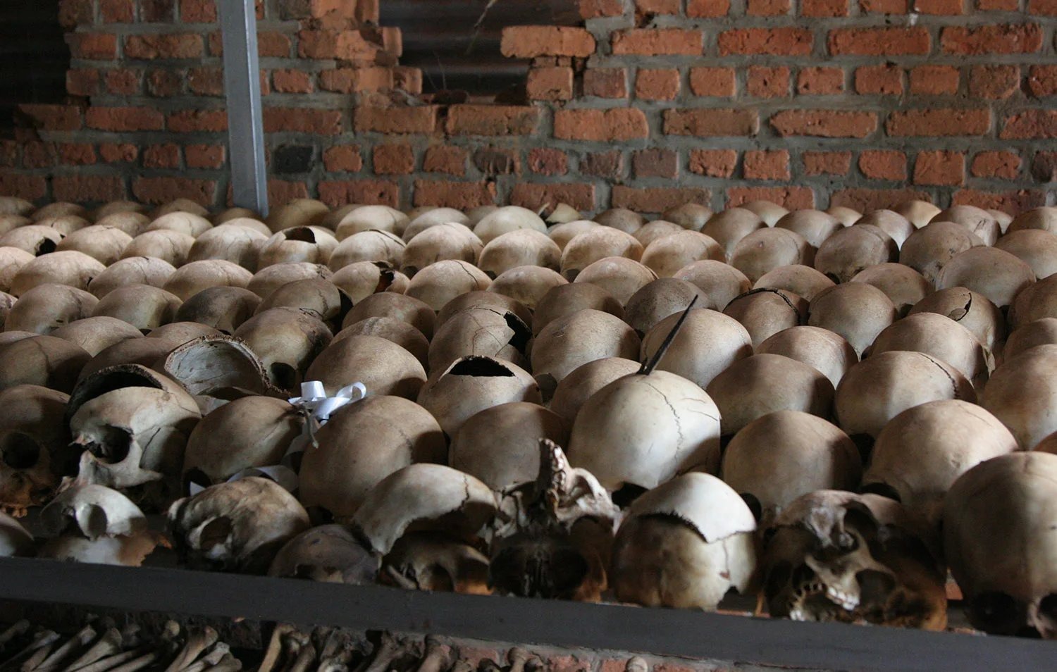 Victims of the 1994 Rwandan genocide, in which around 3,000 Tutsis were massacred at a stadium after Hutu killers were ordered to let none escape.