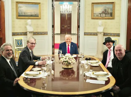 Donald Trump and Bill Maher (right) at a White House dinner — days later, Trump posted a 1,300-word attack calling Maher a "complete and total loser" and a "biased, dumb SLEAZEBAG.