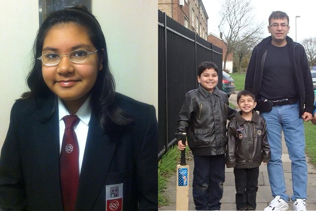 Hira (left) and Muneeb and Rayyan with their father, Dr Shakoor (right)