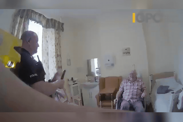 Donald Burgess at his care home, where Sussex Police officers pepper-sprayed and Tasered him after he prodded another pensioner with a butter knife and refused to put it down.
