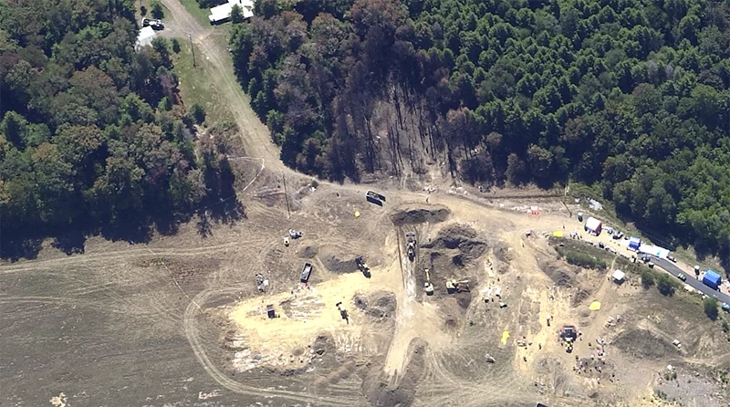 The crash site of United Airlines Flight 93 in Pennsylvania, the hijacked plane whose 44 victims gave the shirt's wording its devastating resonance.