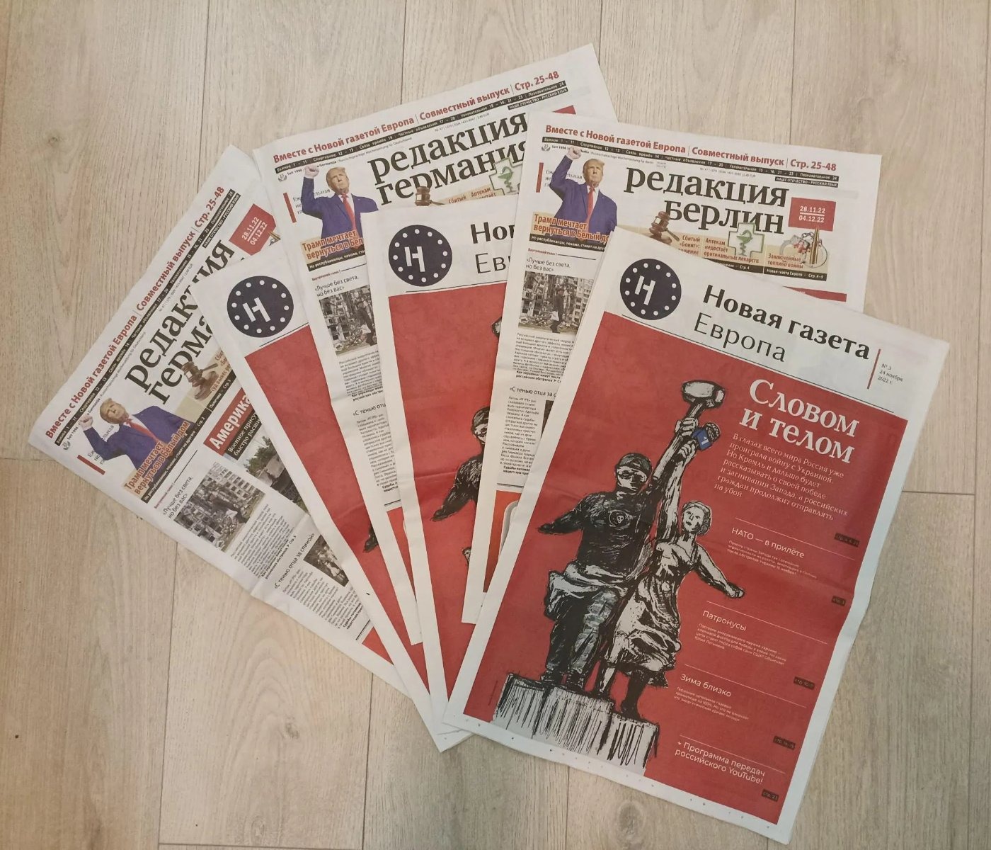 Novaya Gazeta's masthead, whose editor-in-chief Sergei Sokolov said Russian security services had forced the team to close, with journalist Oleg Roldugin arrested in April and remaining under house arrest.