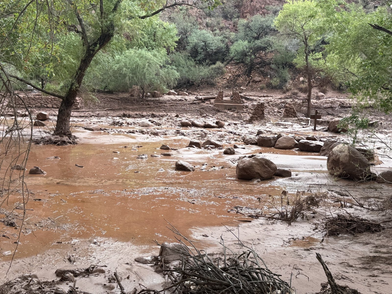 Trails were wiped out entirely by the flash floods, leaving sections of the Grand Canyon inaccessible despite no injuries being reported.