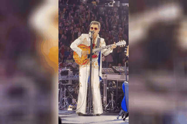 Harry Styles wears his X Factor audition outfit to sing 'Isn't She Lovely' at a Halloween show in New York