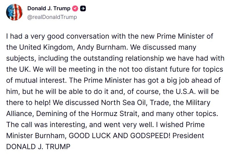 'Andy is getting it done': Trump praises Burnham over North Sea drilling and says Starmer 'never got it done'