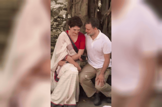 Rahul Gandhi and Priyanka Gandhi sit in protest inside the Akashvani Bhawan premises. Police detained the pair along with dozens of opposition lawmakers after they attempted to march to Election Commission headquarters…