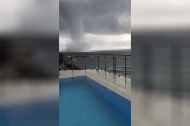 A waterspout over the sea off Rhodes, where more than 100 distress calls were made as 202mm of rain fell on the island in just six and a half hours.