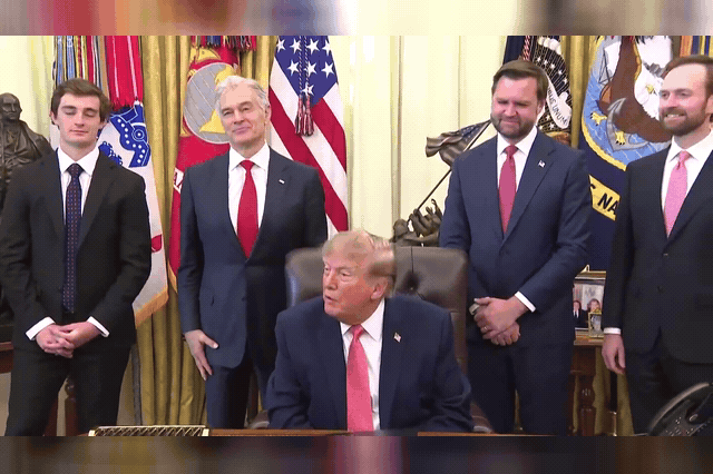 Donald Trump and JD Vance as Trump stopped short of endorsing his vice president for 2028, saying the two had never discussed it.