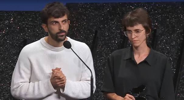 Yuval Abraham (left) and Rachel Szor, whose documentary 'NAZA' won a special jury prize at Venice, are accused by the IDF of presenting a "distorted, misleading, and disingenuous picture" of its Gaza operations.