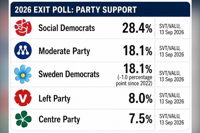 A data graphic showing Sweden's left-wing bloc victory, with a record 3.6 million Swedes having cast early votes in an election dominated by mass migration, gang violence and the cost of living.