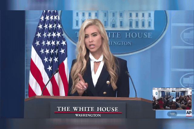 Laughter erupts in the briefing room as Katie Zacharia cuts short her debut White House press conference after accepting just three pre-selected questions in 14 minutes.