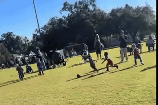 Toddler Nevada, whose mother Martasia says he is now traumatized and unwilling to return to the pitch after police were called over his play.