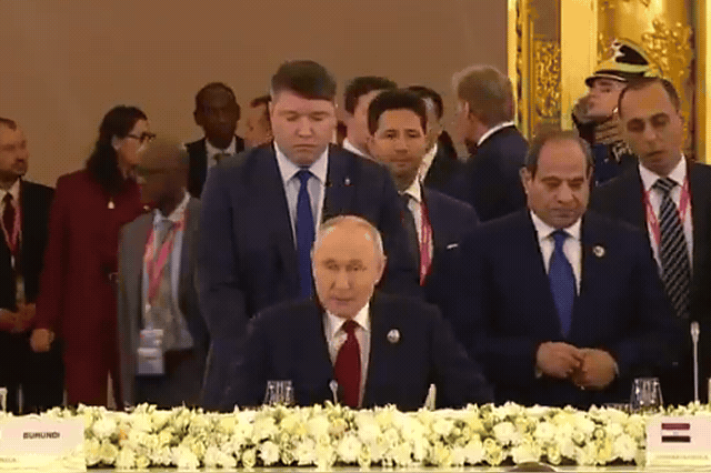 Vladimir Putin, who told African leaders he does not want the Baltic Sea to face a blockade situation like the effectively closed Strait of Hormuz, speaks at the Russia-Africa summit in Moscow.